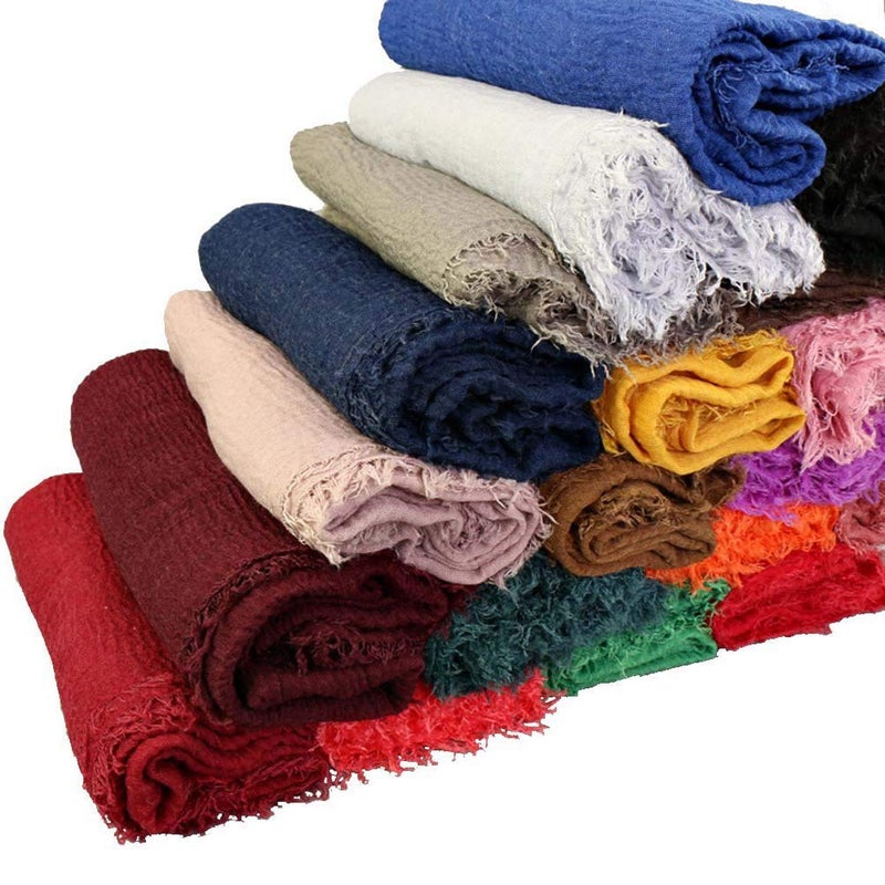 XRDSS Summer Cotton Blend Crinkle Vintage Soft Scarf with Fringed Edges 35" Ã— 70" (Black/Gray/Brown) - Image 3
